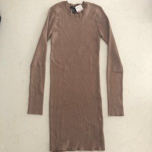 Cocoa Ribbed Long-Sleeved Dress